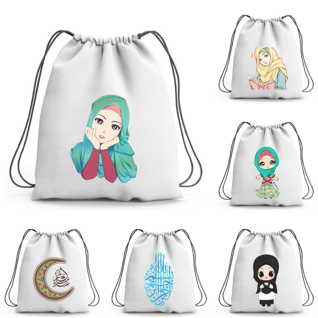 BISA CUSTOM SATUAN Islamic hijrah Quotes tas New stringbag hijab tas fashion aesthetic printing String bag|| kiiyoomii ||