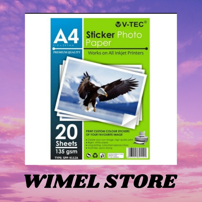 

KERTAS PHOTO STICKER PHOTO PAPER A4 135 GSM V-TEC SPP-9112A)