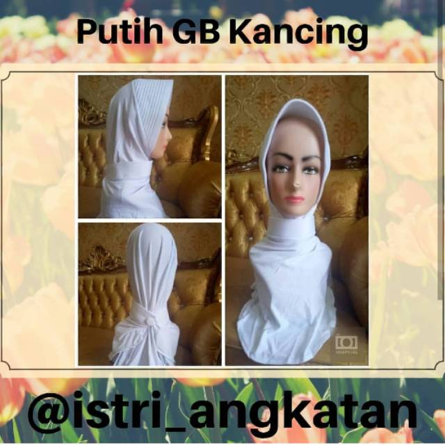 Jilbab Putih Garis Banyak Kancing