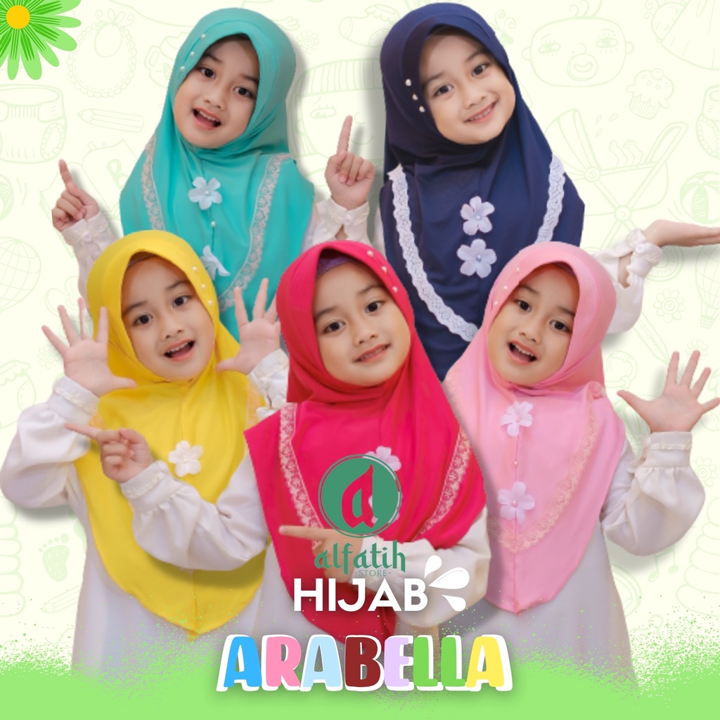 ALFATIH STORE Jilbab Anak SD ARABELLE Bunga Depan / Variasi Renda Bawah / Jilbab Anak Murah ianah