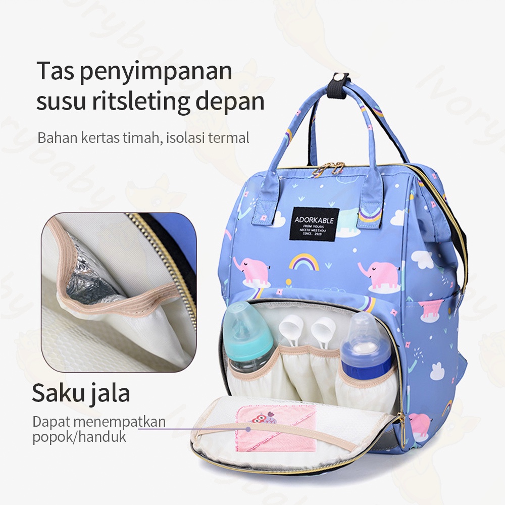 Ivorybaby Tas ransel bayi multifungsi tas perlengkapan bayi diaper bag