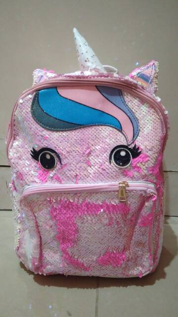 Tas ransel sequin anak SD / tas sequin unicorn /tas ransel sequin besar