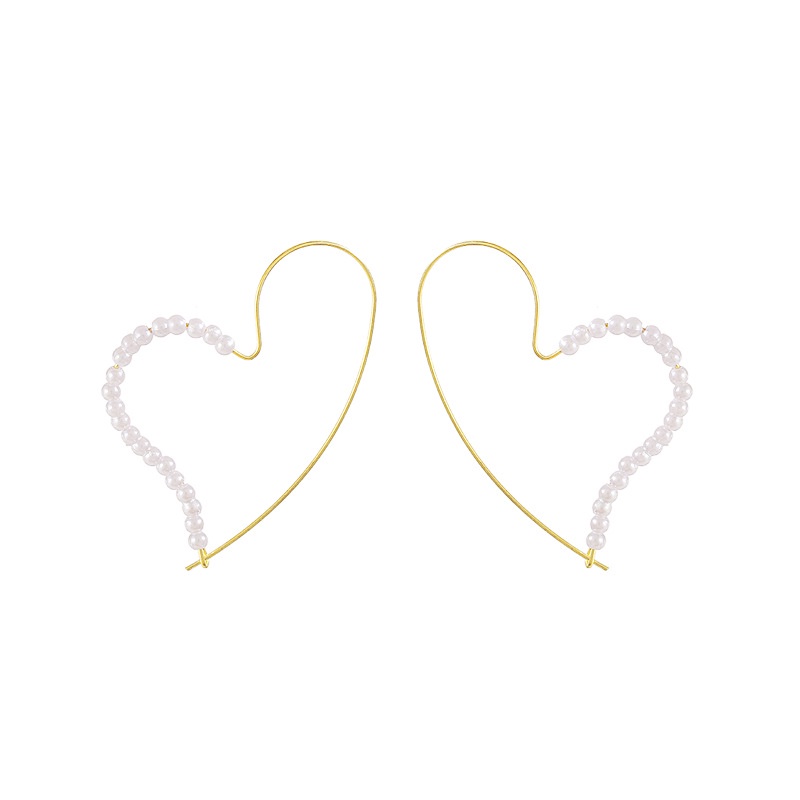 Korea berlebihan hati shapaed mutiara anting-anting sederhana anggun online influencer klip telinga
