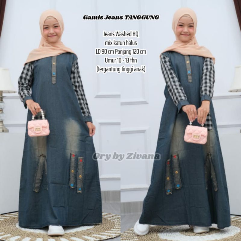 Gamis Anak jeans square usia ±(11-12)th //JF803