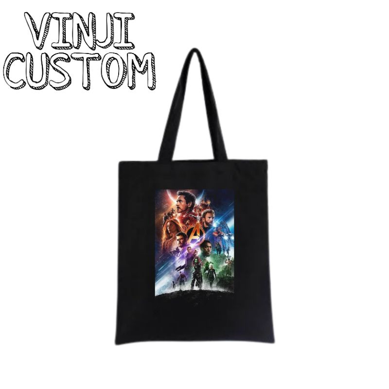 Tote bag AVANGERS / tote bag resleting MARVEL / totebag hitam / totebag wanita / tote bag pria / tas