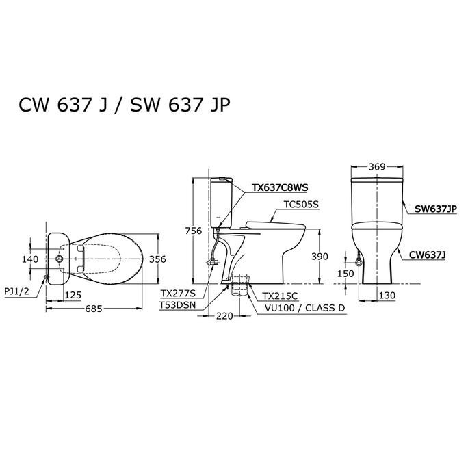 Closet Duduk TOTO CW 633 J + Ecowasher TCW 07 SW