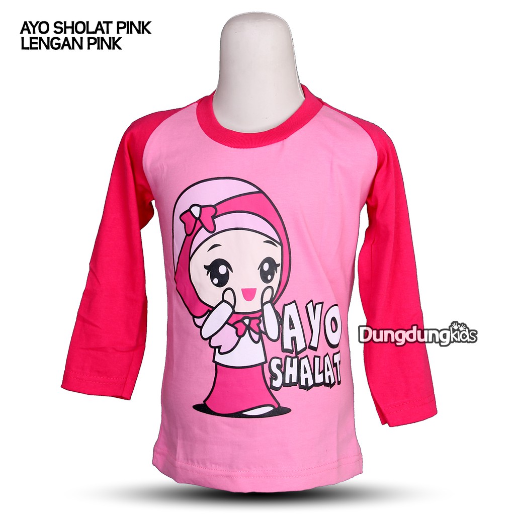 BAJU KAOS ANAK MUSLIM CEWEK HIJAB LENGAN PANJANG MOTIF AYO SHOLAT