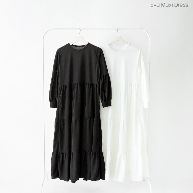 midi dres hitam putih gamis terbaru