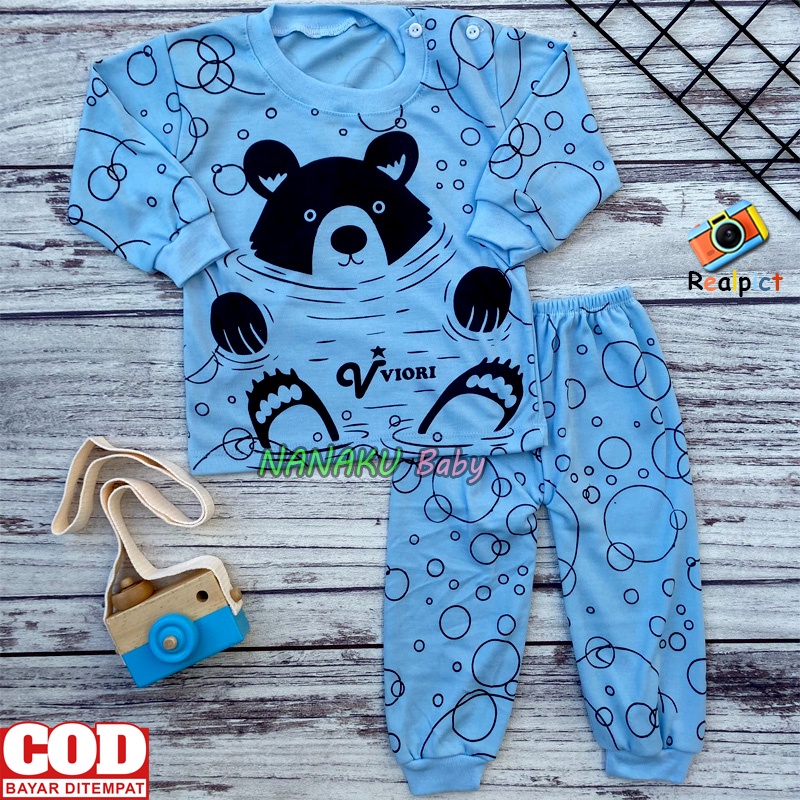 Setelan Baju Bayi Piyama Bayi Lengan Panjang Motif Wolf Usia 3-12 Bulan - Ana Baby