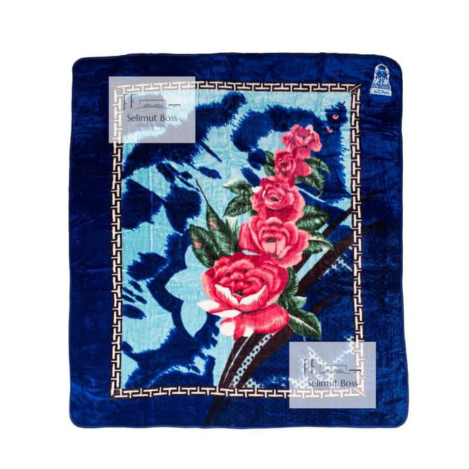 Selimut Bulu Halus Tebal Mawar background Biru (Cardinal) 220x240 cm - selimut