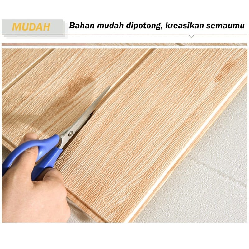 (Wallpaper Bandung) Wallfoam Kayu 70 x 70 cm Tebal 6 mm / foam Kayu Cream / Foam Motif Kayu / Kayu / Stiker Foam / Foam 3d-1