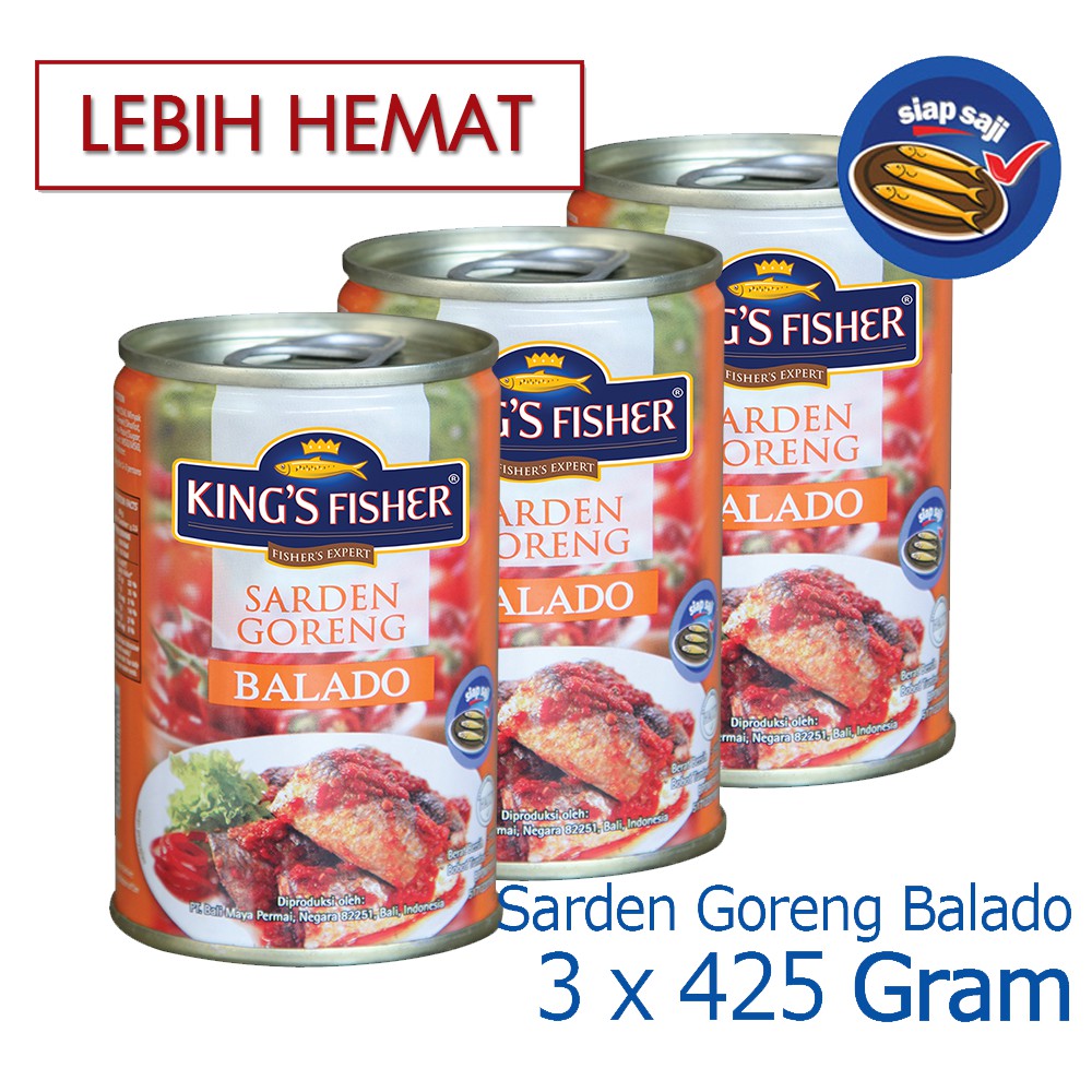 

MyHomey PAKET 3 pcs Kings Fisher Sarden Goreng Rasa Balado Makanan Kaleng 425 gr