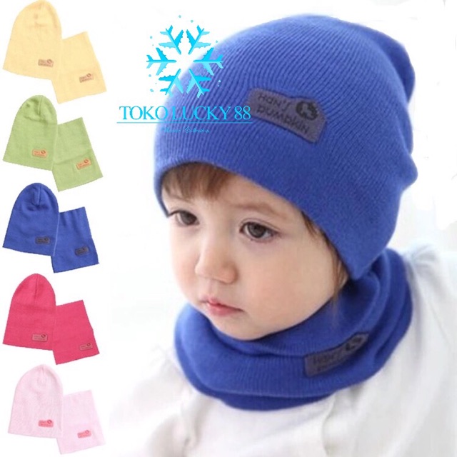 IMPORT Hat + Scarf Kids Topi kupluk anak dan syal anak bahan lembut