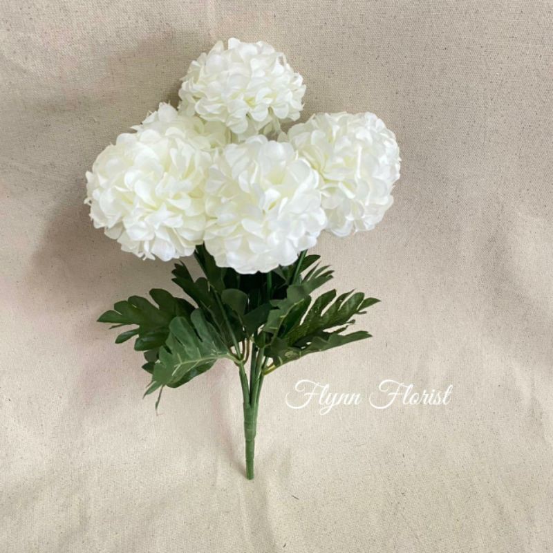 Bunga Seruni Ball X6 (satuan) Bunga Artificial / Bunga Plastik / Bunga Dekorasi / Pernikahan-Putih