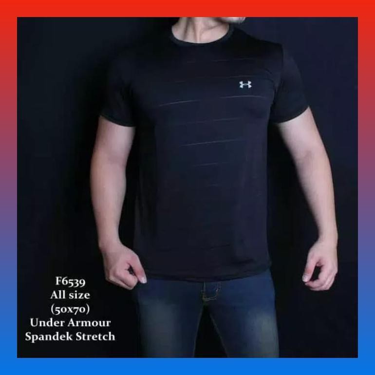 BAJU KAOS MOTIF GARIS POLOS UNDERARMOUR PRIA COWOK HITAM / PUTIH