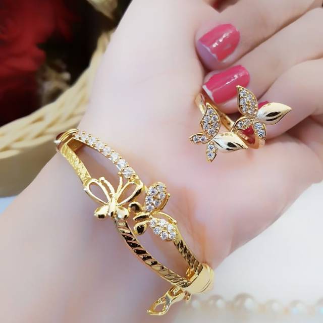 Xuping gelang dan cincin lapia emas 24k 1111i