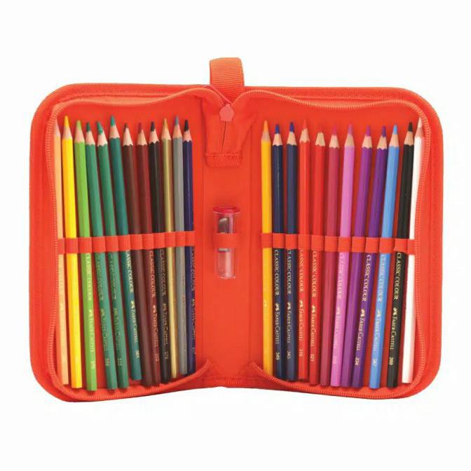 

(PERALATAN MENGGAMBAR) FABER-CASTELL WALLET CLASSIC COLOUR PENSIL SET 24 + SHARPENER COD