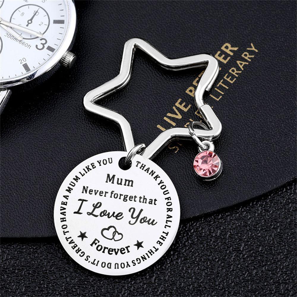 Lily Keychain Diamond Stainless Steel Gantungan Kunci Ukir Bulat