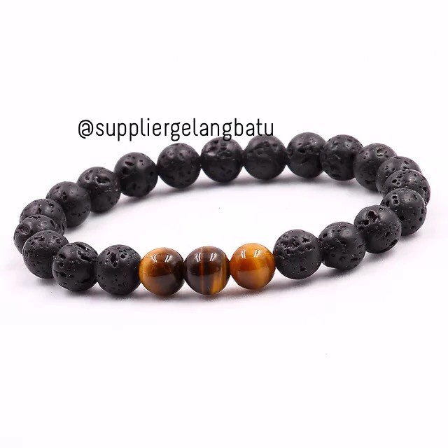 gelang custom tiger eye lava stone bracelet batu alam asli