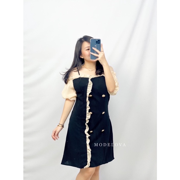 MDLV ~ 0987# Sheryn Double Breasted Dress Premium Mini Dress Korea Sabrina Fashion import