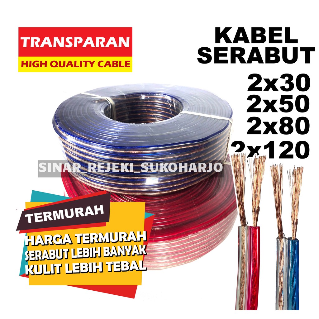 Kabel Listrik Transparan Transparant Kawat Serabut  2x120 2x80 2x50 2x30 PER METER Kabel Transparan