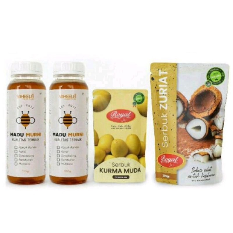 

Paket Promil 1 Bulan / Program Hamil /Promil /Madu Murni / Serbuk Kurma Muda