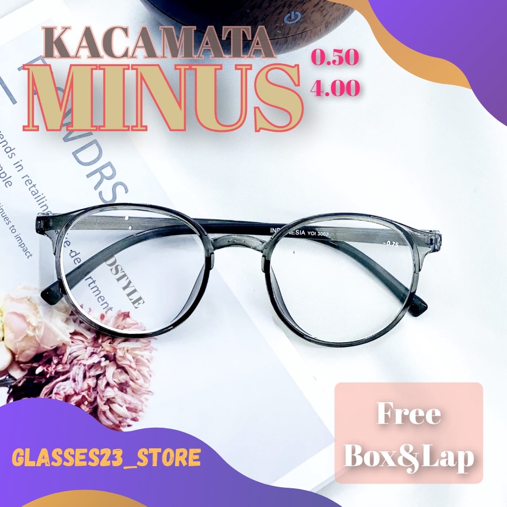 NEW ARRIVAL Kacamata Minus Oval Retro Wanita PRIA Style Korean 0.50-4.00 Free Box Dan Lap Pembersih Sungglasses Vintage New