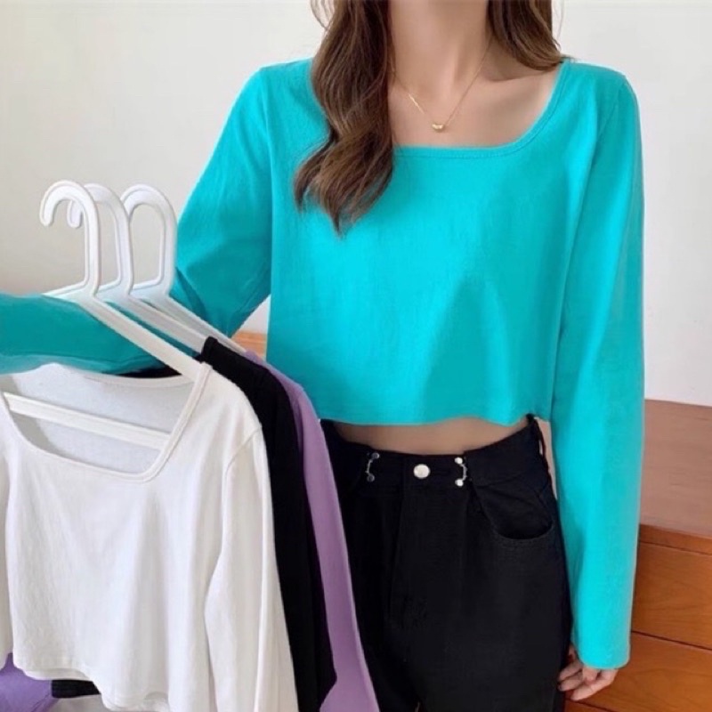 Atasan Kaos Lengan Panjang Import  Crop top Longgar (A682)