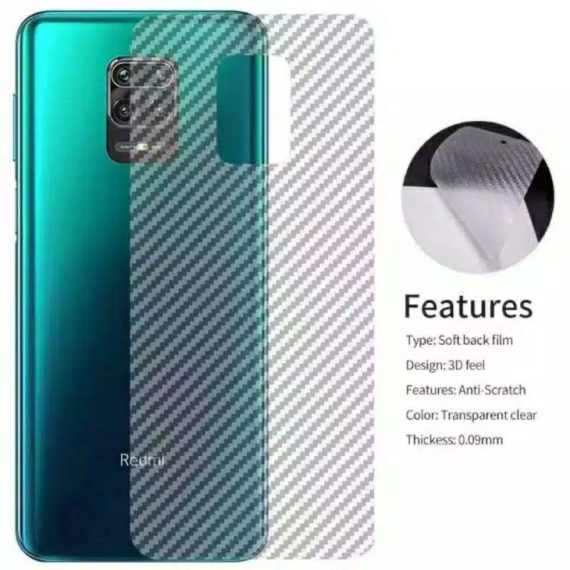 Anti Gores Skin Karbon Belakang Xiaomi Redmi Note 7 8 8Pro 9 9 Pro 10 10Pro Screen Guard Protector