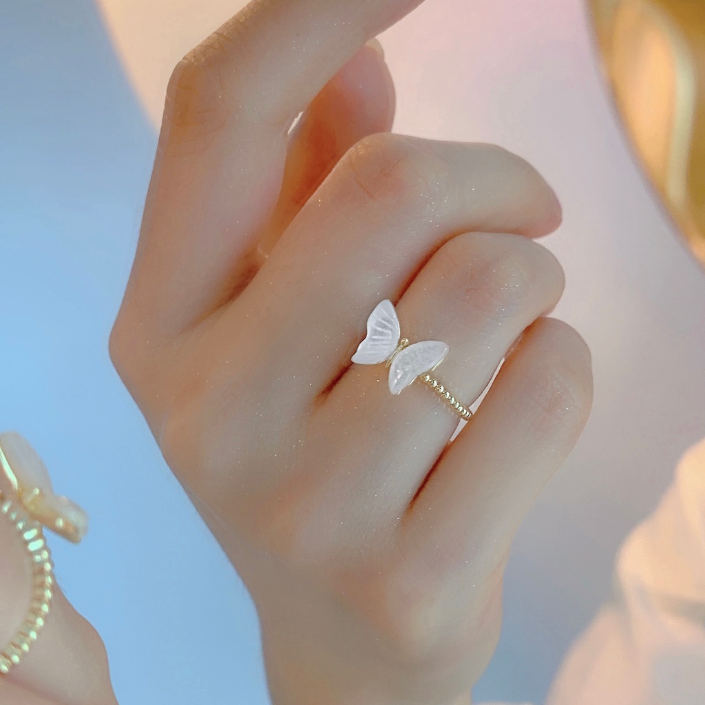 Cincin Model Terbuka Dapat Disesuaikan Desain Kupu-Kupu Gaya Korea Untuk Wanita