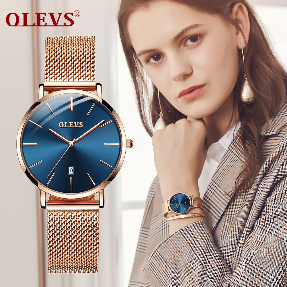 CEWEK STAINLESS TAHAN AIR BERKUALITAS TERLARIS//   OLEVS Jam Tangan Wanita Rose Gold dengan tanggal