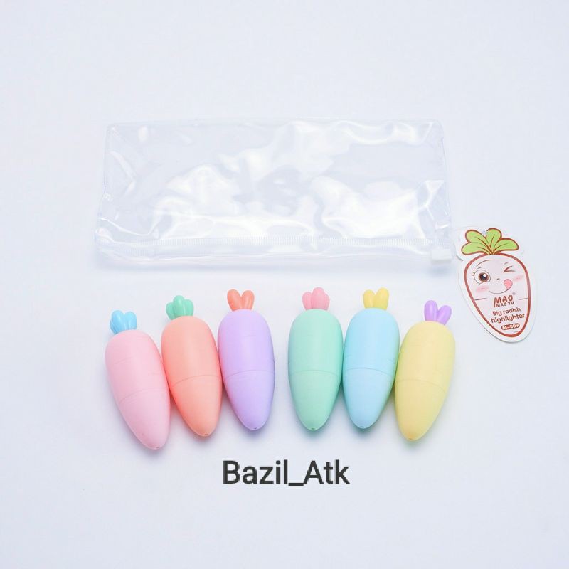 

(Bisa COD) Hghlighter Wortel Pastel (1set) - Carot Lobak Marker Texlighter Lucu