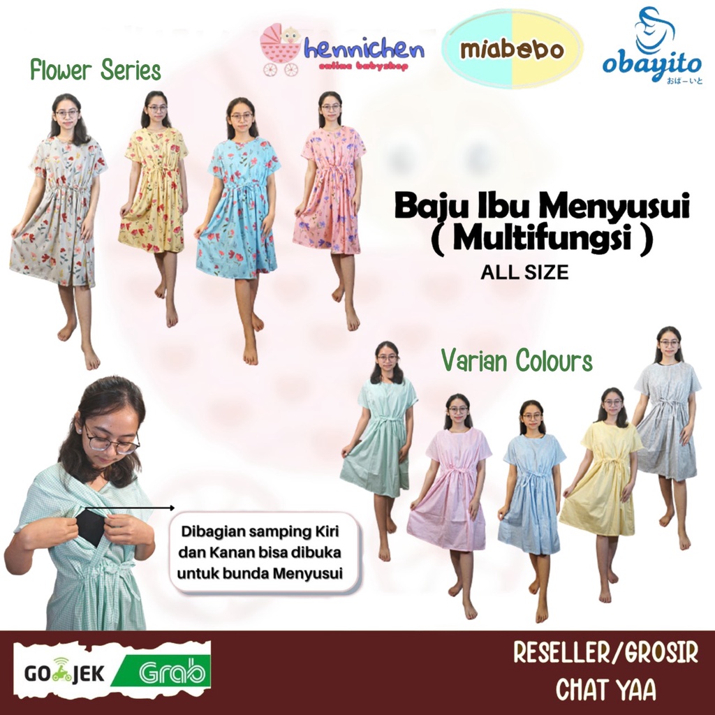 OBAYITO Mia Bebo DASTER MENYUSUI DASTER HAMIL BAJU HAMIL BAJU IBU MENYUSUI DENGAN BUKAAN KANAN KIRI MULTIFUNGSI ALL SIZE