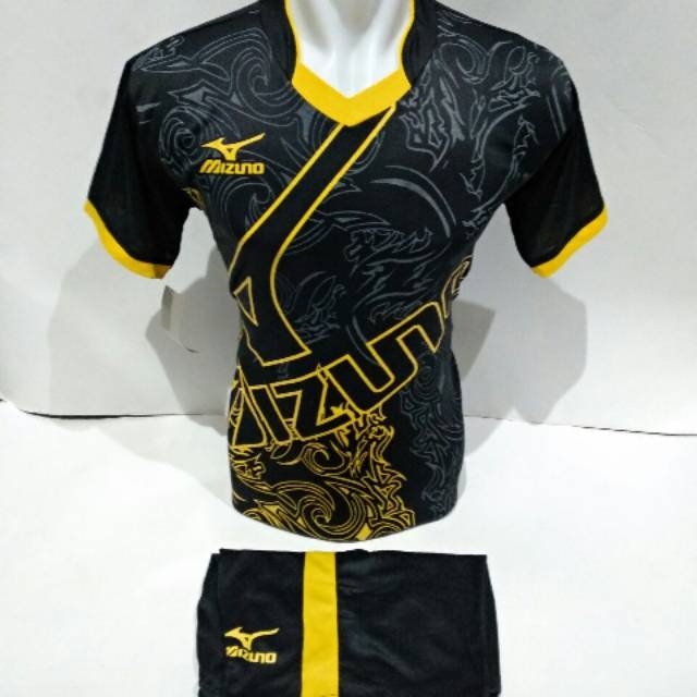 setelan olahraga kaos bola jersey futsal baju volly mizuno abstrak hitam kuning