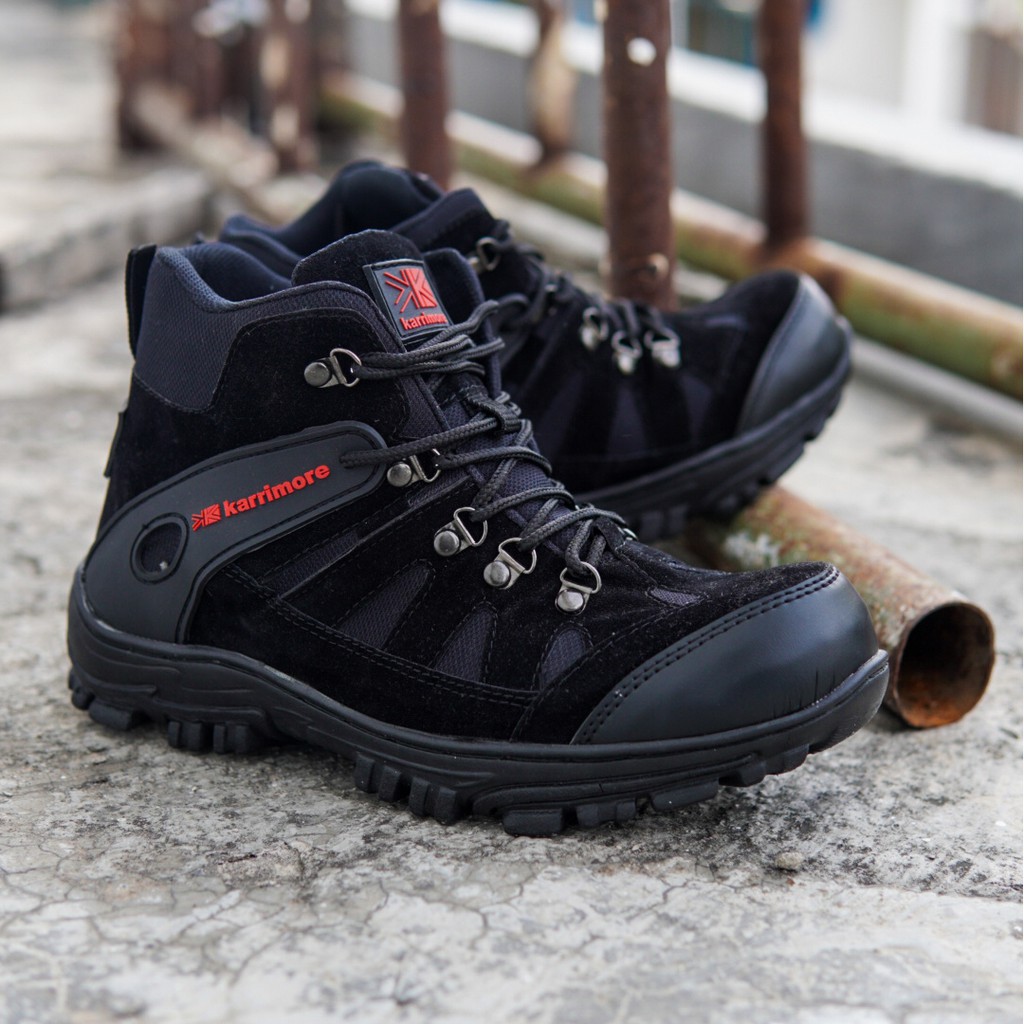 SM88 - Sepatu Gunung Pria Karrimore Hitam Boots Safety Hiking Boot Septi Cowok Outdoor Bots Terbaru