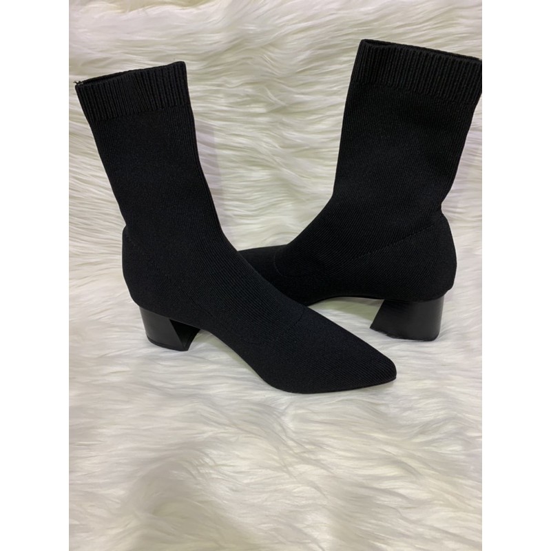 Sepatu Boots Rajut Flat Korea Pointed Toe Elastis Untuk Wanita 2021 Import