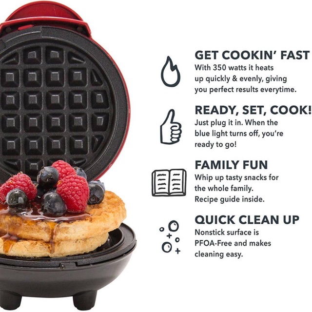 Teflon waffle portable / Mini Maker Waffle Elektric - Pembuat Waffle, Kentang, Paninis, Pizza