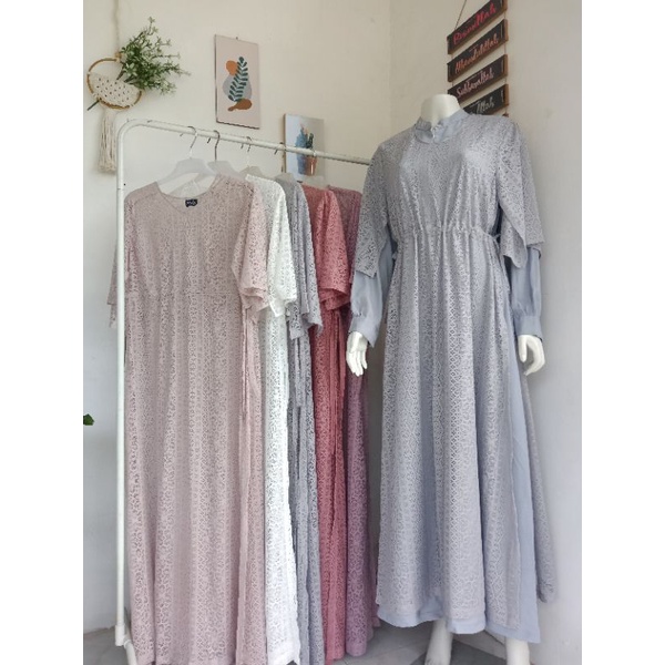 Cardigan Outer Brokat Panjang pesta terbaru kekinian untuk gamis modern lengan balon