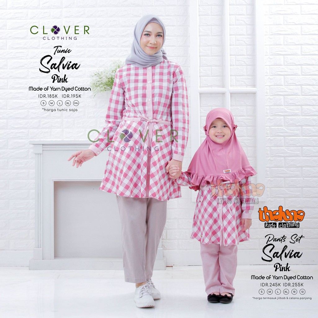Baju Atasan Ibu dan Anak Motif Kotak - Tunik Salvia Original