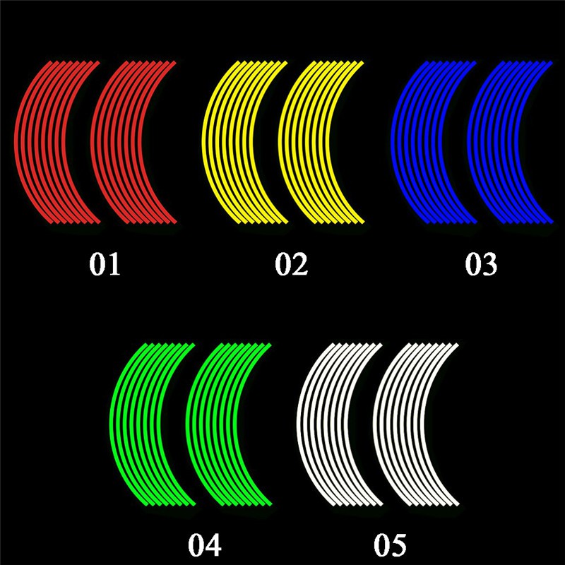 16pcs Stiker Strip Reflektif Untuk Velg Sepeda Motor / Mobil