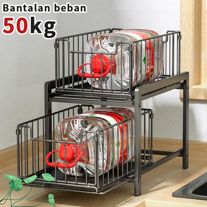 Rak Dapur Bawah Wastafel Kitchen Rack Rak Kabinet Lemari Dapur Keranjang Geser Laci Rak Tarik Rak