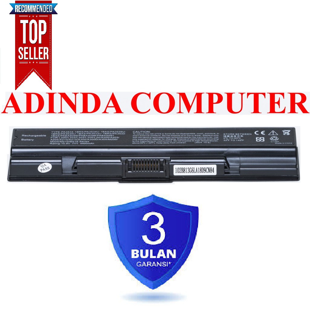 Baterai Toshiba A200 L455 L500 L550 L550D L555, M200 M205 M206