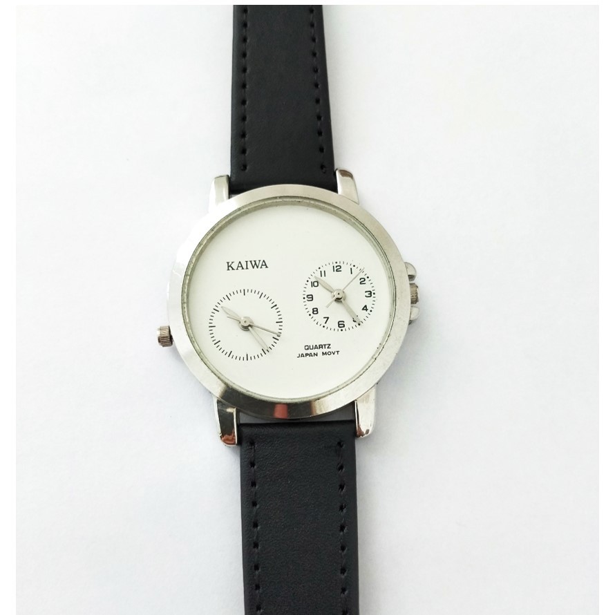 Jam Tangan Kulit Pria Analog Double Movement Minimalis Stylish Kaiwa 32010 Free Baterai