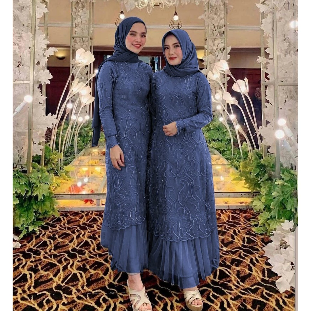 GAMIS GERALDINE BAHAN TILE RUBY MUTIARA / GAMIS BRUKAT TILE / SIZE  L XL XXL JUMBO / GAMIS PESTA