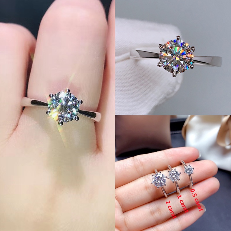 Cincin 925 Silver Cubic Zirconia Diamond Adjustable Gaya Klasik Untuk Pernikahan