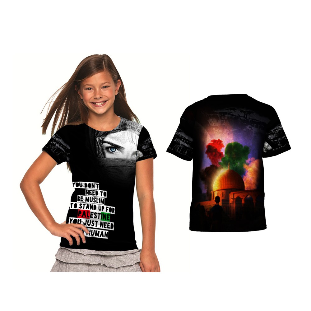Kaos Anak T-Shirt Baju Palestina Indonesia Free Palestina Gaza Custom Full Print