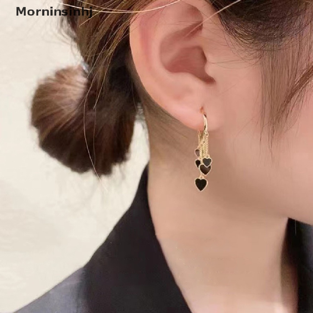 Anting Rumbai Bentuk Hati Warna Hitam Untuk Wanita