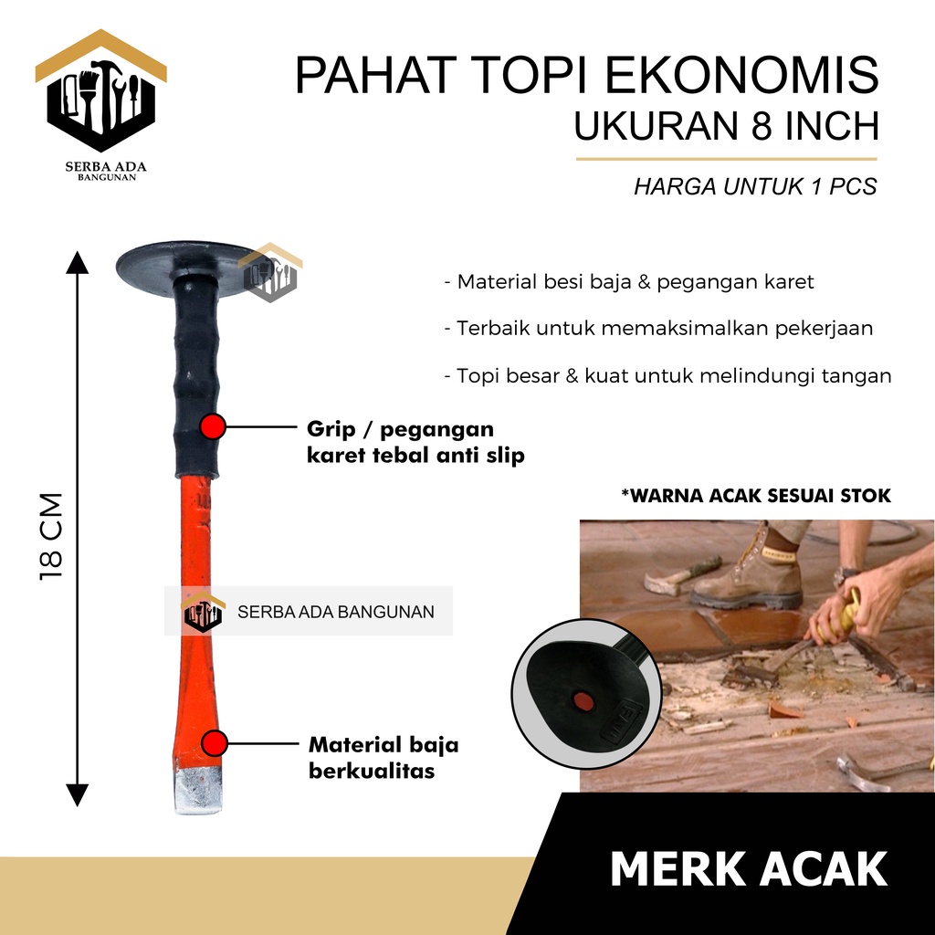 Pahat topi 6&quot; 8&quot; 10&quot; 12&quot; plat gagang karet kualitas bagus / betel pahat alat kuat