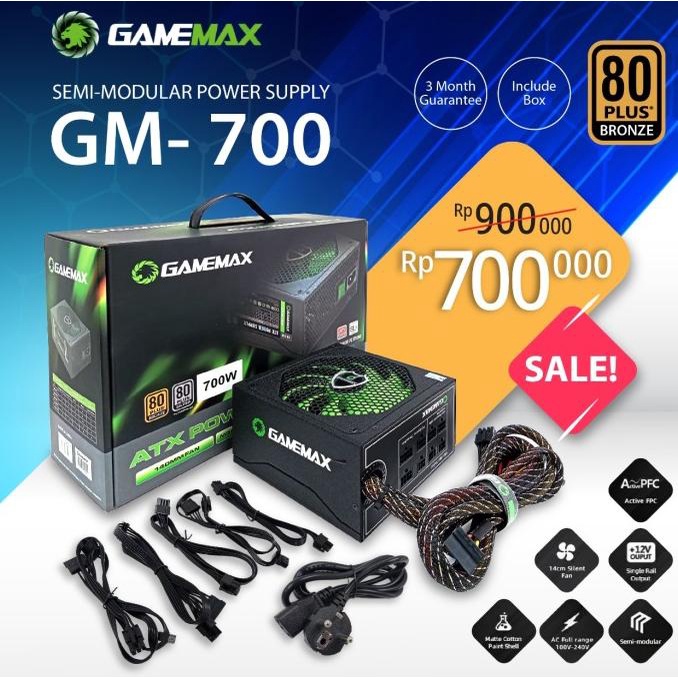 GM700 - PSU700W WITH MODULAR CABLE 80+BRONZE - GAMEMAX