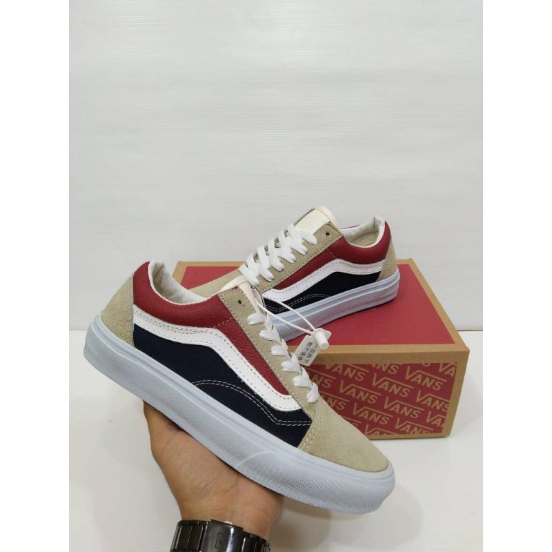 vans old skool red blue white